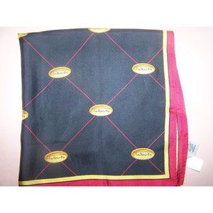 Talbots Silk Signature Square Scarf Black Red Gold Logo Print
